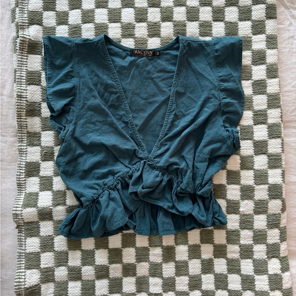 Fancyinn Teal Ruffle Crop Top -Size XS